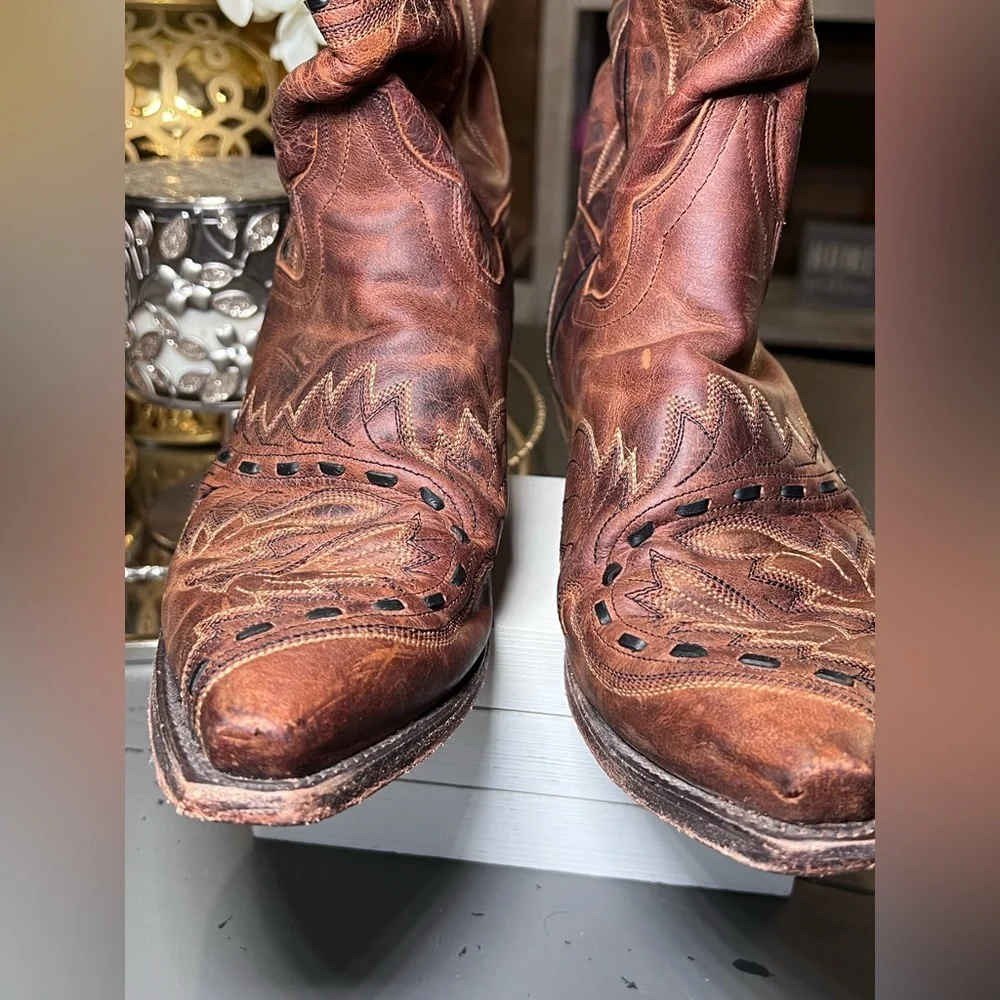 Dan Post Brown Western Leather Cowbo Stylish Embossed Design Women’s Sz 8